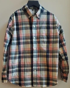 Gap Plaid Boys Shirt Size MED 6 Button Down Long Sleeve Navy/Pink/Yellow/White - Picture 1 of 5