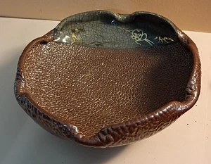 Antique Japanese Meiji Bowl ~ Water Drop Brown Pottery w/Jakatsu Glaze - Picture 1 of 7