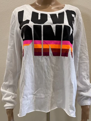 Victoria's Secret ROSA Slouchy Crew Pullover Sudadera Blanca L Foto 1 de 4