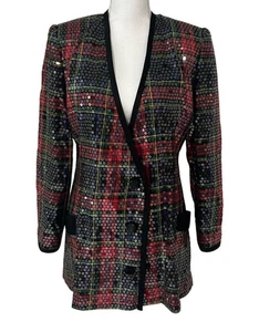 After Five By Julie Duroché Vtg Saks Fifth Avenue Sequined Plaid Blazer Jacket S - Picture 1 of 23