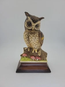 VTG OWL Norleans JAPAN Sitting On Log Mushrooms Ceramic Figurine 7"X 4.5" X3" - Picture 1 of 12