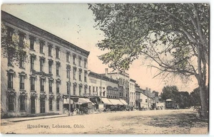 Broadway Straßenszene LIBANON, OHIO handkoloriert 1911 antike Postkarte - Bild 1 von 2