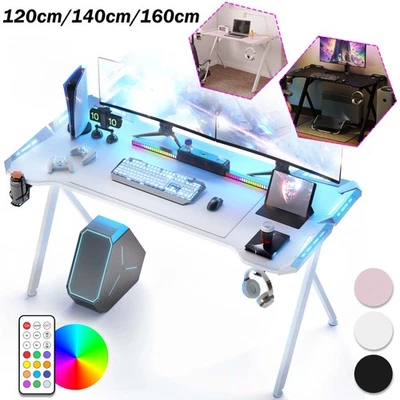 Gaming Tisch mit LED Gaming Schreibtisch 120cm/140cm/160cm Gamer Computertisch - Bild 1 von 4