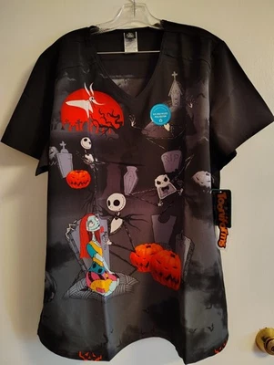 Nightmare Before Christmas Scrubs Top Cherokee Tooniforms Halloween Size 2XL New - Image 1 of 4