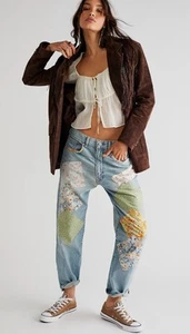 Denimist Free People Jeans Patchwork Boyfriend Jeans Size 26, 28" Waist RRP $325 - Picture 1 of 11