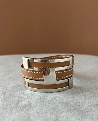 Pulsera Hermès Pousse Pousse Cuero Marrón Paladio H Poco Uso Foto 1 de 4