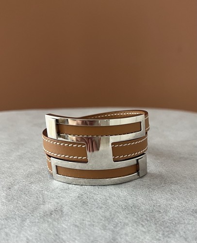 Bracciale Hermès Pousse Pousse Pelle Marrone Palladio H Usatoatamente