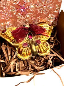 Jay Strongwater Hand Painted Hand Blown Glass Butterfly Christmas Ornament NIB - Picture 1 of 6