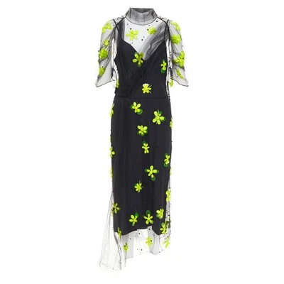 Vestido Prada 2018 Pasarela Amarillo Neón Floral Cuentas Recogidas Tul It40 S W Talla 40 Foto 1 de 4