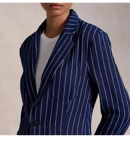 Polo Ralph Lauren Women Pinstripe Linen-Cotton Slim Fit Blazer Navy SZ 6 Uk 10 - Picture 1 of 5