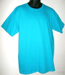 Turquoise Mens T Shirt Anvil PreShrunk Cotton Large Blue Heavy Weight - Picture 1 of 2
