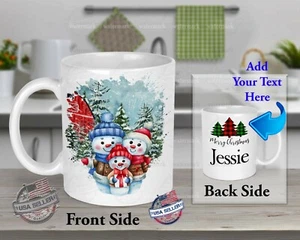 Christmas Holiday Snowman Family Winter Scene Hot Cocoa Coffee Cold Drink Mug - Picture 1 of 4