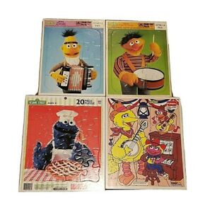 VTG Sesame Street Cookie Monster Big Bird Bert & Ernie Kids Puzzle Lot of 4