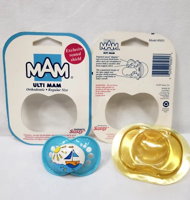 Vintage Ulti MAM Pacifier Blue Boat Sailing 1995 Sassy Orthodontic Latex Nipple - Image 1 of 4