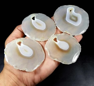 834 Cts Natural White Agate Slice Druzy Cabochon Gemstone Wholesale 4 Pcs SD-434 - Picture 1 of 7