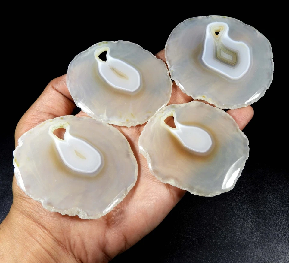 834 Cts Natural White Agate Slice Druzy Cabochon Gemstone Wholesale 4 Pcs SD-434 - Image 1 of 4