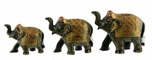 Statue 3 Elephant Wood Painted Trunk IN Air Crafts Hand Made India #26945 - Picture 1 of 5