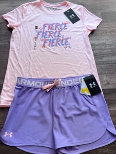 NWT Under Armour YXL Girls Lavender/Peach/Orange FIERCE Shorts Set - Picture 1 of 5