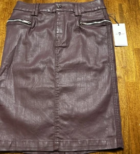 NWT NEW 7 Seven For All Mankind Pencil Jean Denim Skirt Size 29 Burgundy - Picture 1 of 2