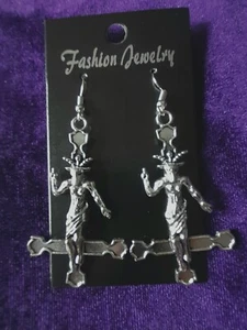 Handmade Silver Large Baphomet inverted cross Hook Earrings - Picture 1 of 2