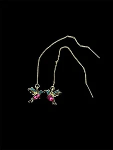 Hummingbird Bird Earrings - Women/Girl Gold Tone Drop - Blue And red - Picture 1 of 2