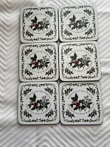 5 Pimpernel, Portmeirion Holly & Ivy Coasters with Cork Back 4" X 4" - Picture 1 of 3