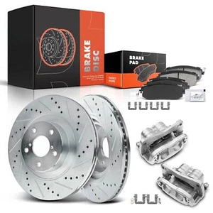 Front Drilled Brake Rotor & Brake Pad + Brake Caliper for Subaru Forester Legacy - Picture 1 of 9