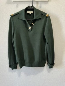 St. John Collection Forest Green Collared Sweater W/ Gold Toggle Buttons - Picture 1 of 8