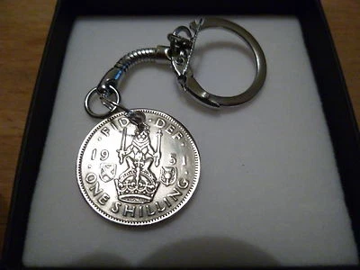 Old Shilling George VI (1947-1951) Keyring - Gift Box - Free UK Postage
