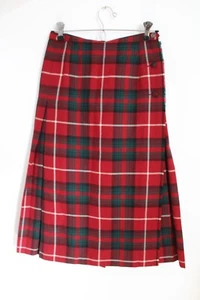 Vtg Aljean Canada 25" Wool Red Green Plaid Pleat Wrap Kilt Midi Skirt Flaws - Picture 1 of 12