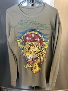 Vintage Ed Hardy Tiger Head Thermal Long Sleeve Shirt XL/XXL - Picture 1 of 6