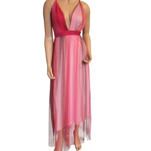 Dress Womens Small Pink Red Ombre Tulle Deep V Fairy Princess Y2K - Picture 1 of 11