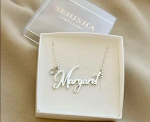 Personalised 925 Sterling Silver Name Necklace, With Birthstone - Picture 1 of 11