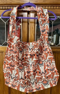 Free People Orange / Blue Lightweight Linen Cotton Gauze Boho Shoppers Tote Bag - Image 1 of 4
