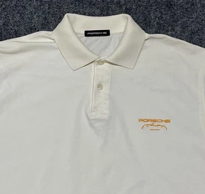 Polo Porsche uomo grande beige panna bianco sporco arancione logo ricamato - Foto 1 di 10