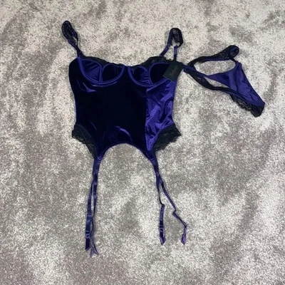 NWT Frederick's of Hollywood Purple 2 PC Georgine Velvet Lingerie Set SIZE L - Image 1 of 4