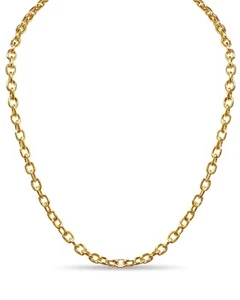 18k Solid Yellow Gold Handmade 5mm Fancy Rolo Link Necklace, 24" - Picture 1 of 3