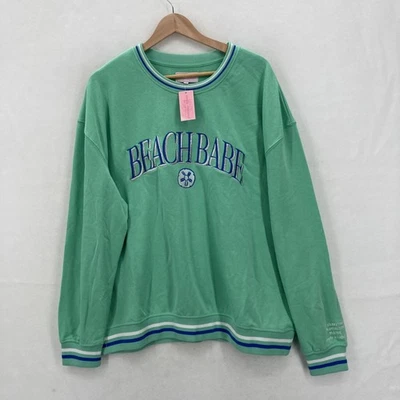 Simply Southern Sweatshirt Womens 2XL Green Varsity Crew Beach Babe Embroidered - Image 1 of 4