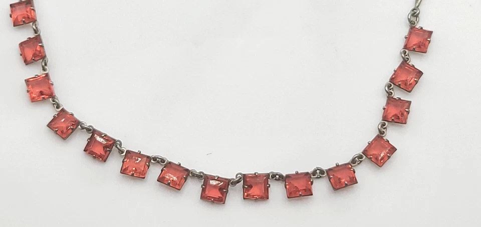 Collar Art Deco Vintage Rosa Estrás Checo Riviere Tono Plata Delicado 16" Foto 1 de 4