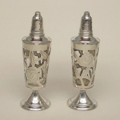 AGITADORES de sal y pimienta mexicanos con recubrimiento de plata esterlina mexicana de 5" de alto marca de águila Foto 1 de 4