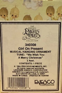 1994 Precious Moments 340308 Girl On Present Musical Ornament Needs Battery - Bild 1 von 6