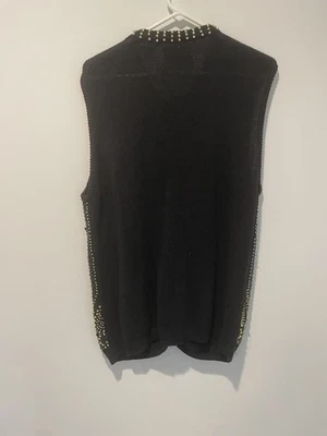 Suéter Western Connection Vintage Talla XL Sin Mangas Cuentas Lentejuelas Negro Dorado Foto 1 de 4