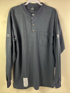 Tyndale FR Felpa Uomo L Blu Henley Resistente alla Fiamma Abbigliamento da Lavoro Made in USA - Foto 1 di 11