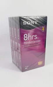 Sony 4 Pack VHS Tapes Blank Premium Grade T-160VF 8HR EP VCR Video Cassettes - Picture 1 of 7