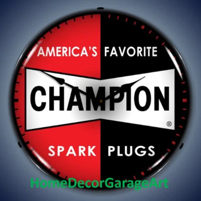 Reloj de pared Champion Spart Plugs retroiluminado LED, arte de garaje HDGA Foto 1 de 4