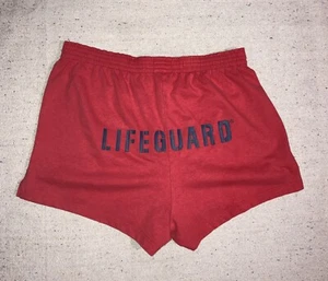 Vintage Red Speedo Lifeguard Spell Out Graphic Embroidered logo Shorts Mens S M - Picture 1 of 10