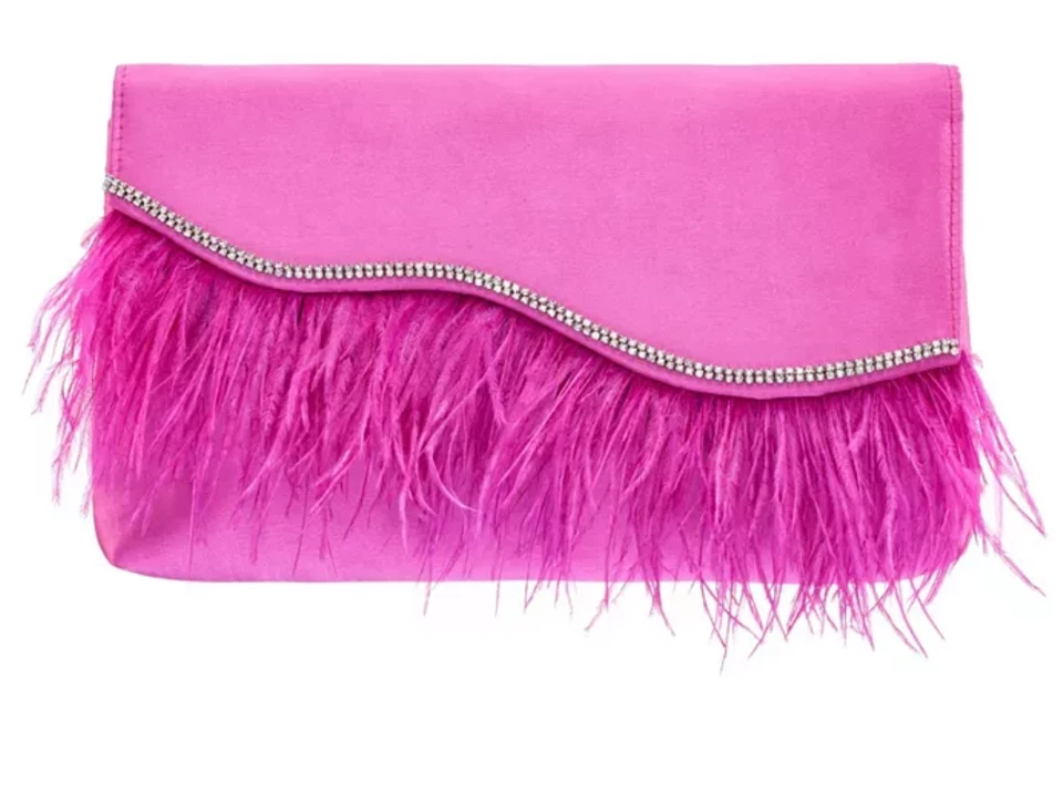 Nina Women's Feather Flap Clutch in Ultra Pink Silver