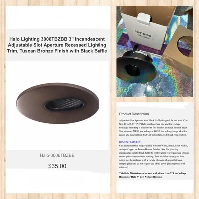 HALO Lighting 3006TBZBB Luz de techo empotrada Ajuste Ranura ajustable Apertura Foto 1 de 4