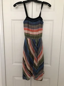 M MISSONI Multi-Color Striped Black Blues Gold Knit Empire Dress Size 42 4-6 - Picture 1 of 9