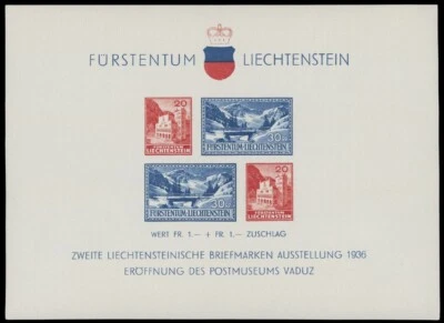 1936, LIECHTENSTEIN - SEMI-POSTAL ISSUES, POSTAL MUSEUM, S/S, NH, SC. #B14 - Image 1 of 2